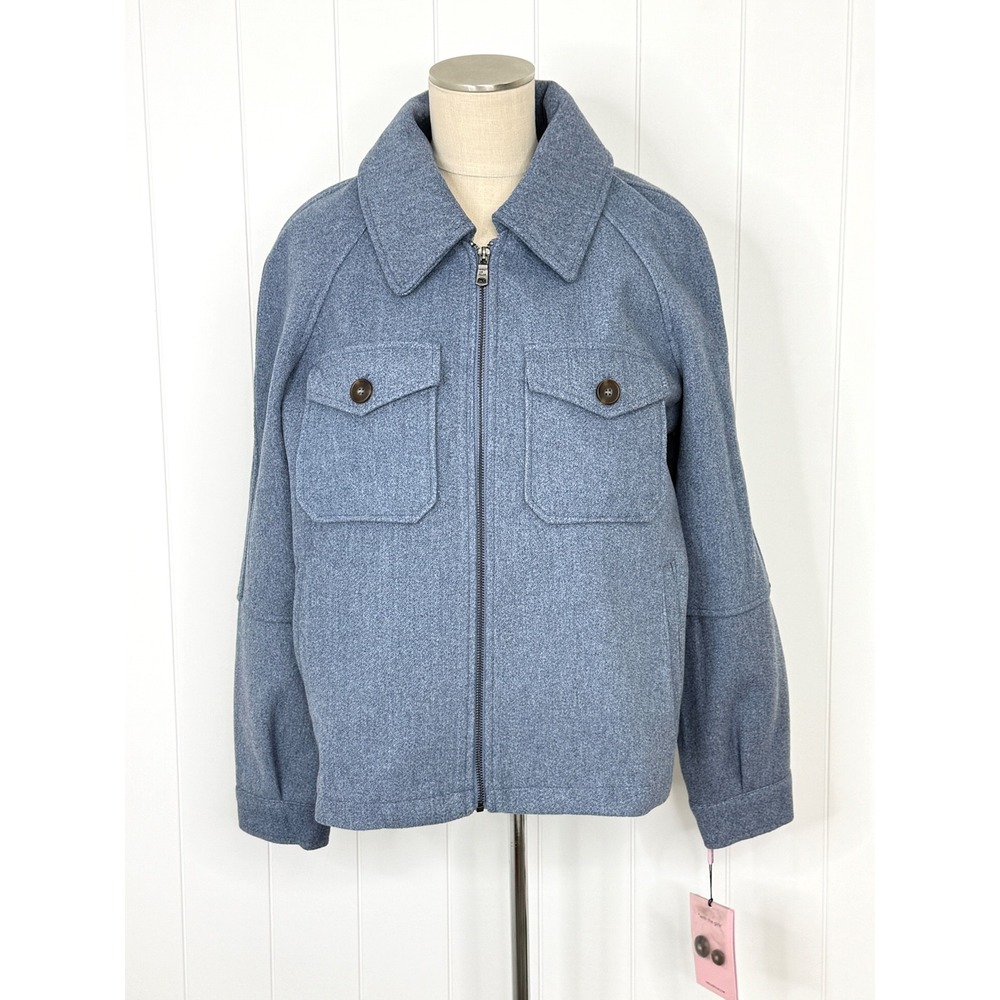 Avec Les Filles Blue Zip Front Workwear Chore Jacket NWT Womens Large Utility